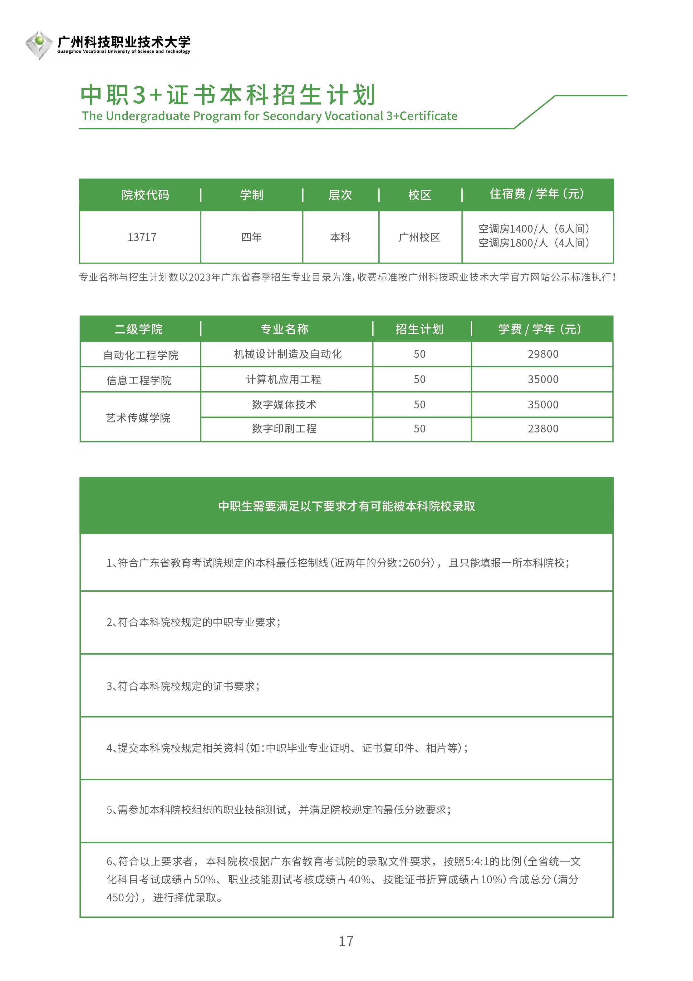 2023年广州科技职业技术大中职3+证书本科招生计划
