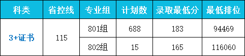 惠州经济职业技术学院2024年3+证书录取投档线